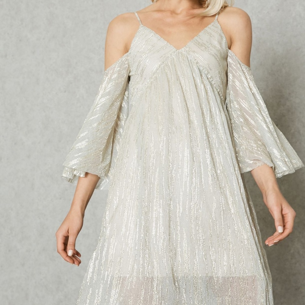 Mango Metallic Off-Shoulder Dress NWT